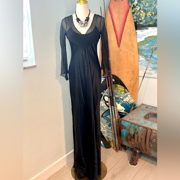 VTG Lillie Rubin,Chiffon Upper,Silky Black Satin Dress,Gorgeous Sheer Sleeves,8M - Picture 2 of 15